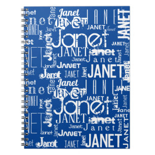 Blue White Name Word Cloud Typografie Notebook Notizblock