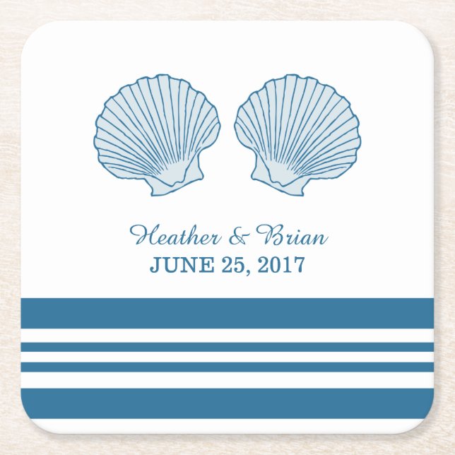 Blue White Nautic Seashells Paper Untersetzer (Vorderseite)