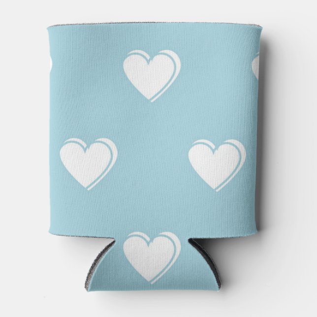 Blue White Niedlich Simple Heart Pattern Dosenkühler (Vorderseite)