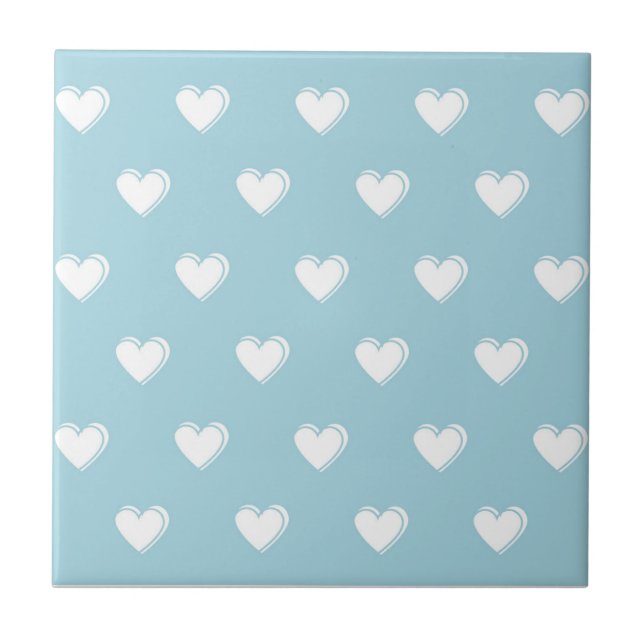 Blue White Niedlich Simple Heart Pattern Fliese (Vorderseite)