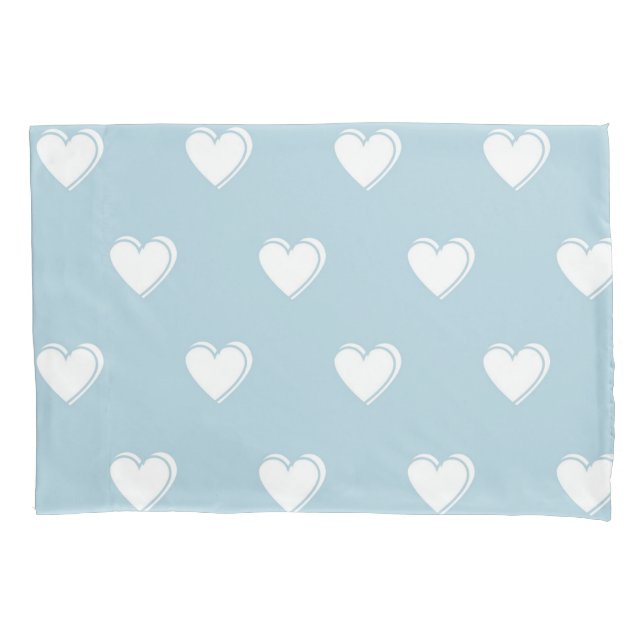 Blue White Niedlich Simple Heart Pattern Kissenbezug (Vorderseite)