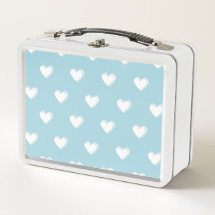 Blue White Niedlich Simple Heart Pattern Metall Brotdose