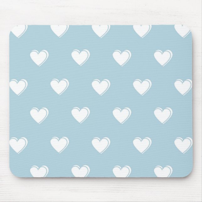 Blue White Niedlich Simple Heart Pattern Mousepad (Vorne)