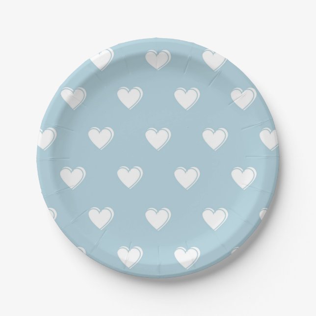 Blue White Niedlich Simple Heart Pattern Pappteller (Vorderseite)