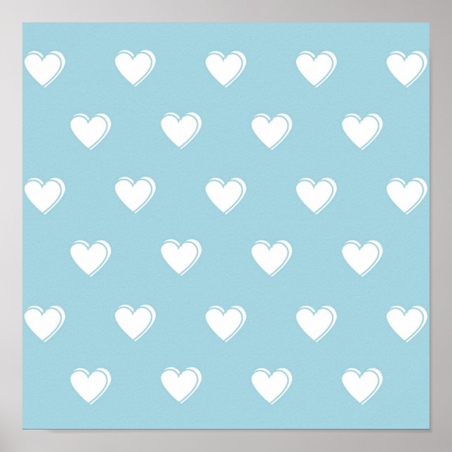 Blue White Niedlich Simple Heart Pattern Poster (Vorne)