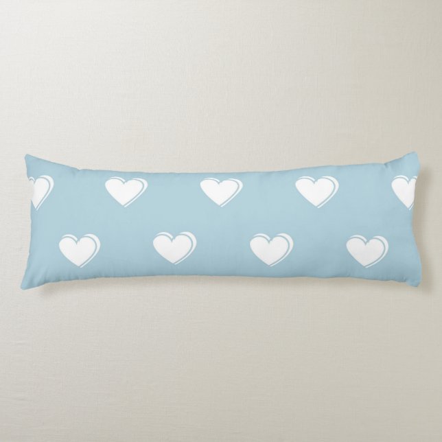 Blue White Niedlich Simple Heart Pattern Seitenschläferkissen (Vorderseite)