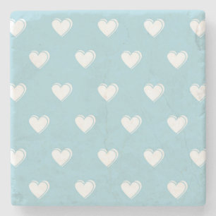 Blue White Niedlich Simple Heart Pattern Steinuntersetzer