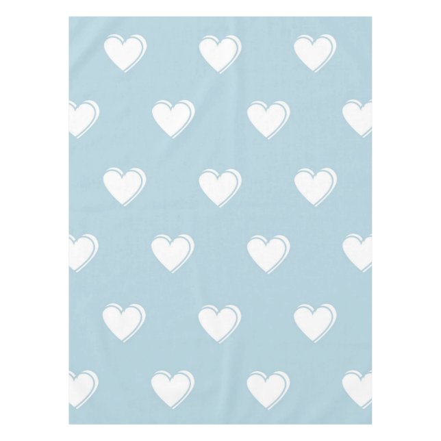 Blue White Niedlich Simple Heart Pattern Tischdecke (Vorderseite)