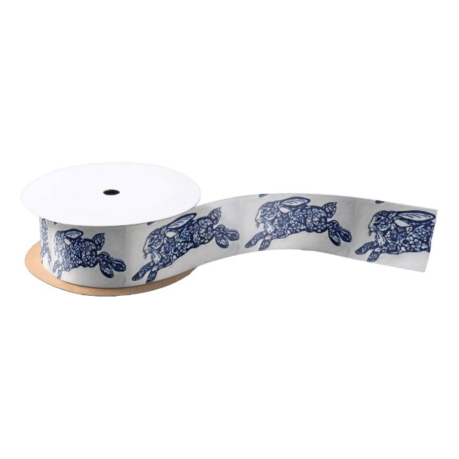 Blue & White Oriental Rabbit Designer Ribbon Spool Satinband (Spule)