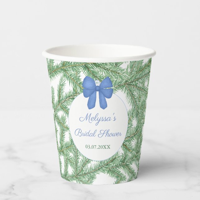 Blue White Ornaments Weihnachts-Brautparty Party Pappbecher (Vorderseite)
