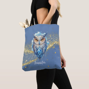 Blue & White Owl Gold Glitzer Blue Halloween Tasche