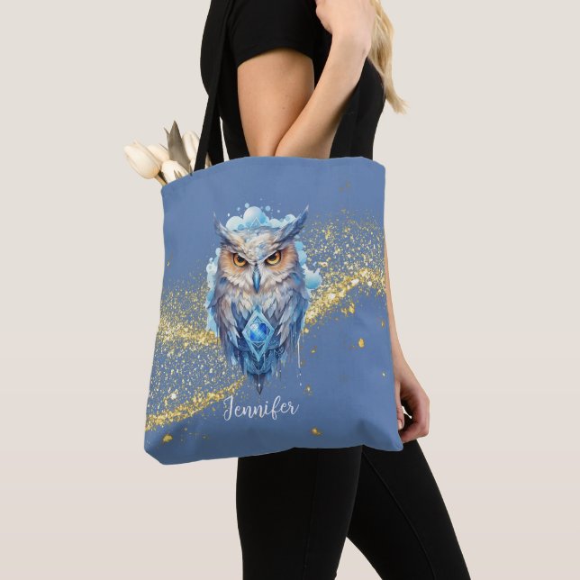 Blue & White Owl Gold Glitzer Blue Halloween Tasche (Von Nahem)