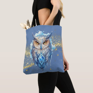 Blue & White Owl Gold Glitzer Blue Halloween Tasche