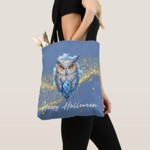 Blue & White Owl Gold Glitzer Blue Halloween Tasche
