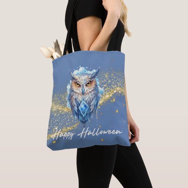 Blue & White Owl Gold Glitzer Blue Halloween Tasche (Von Nahem)