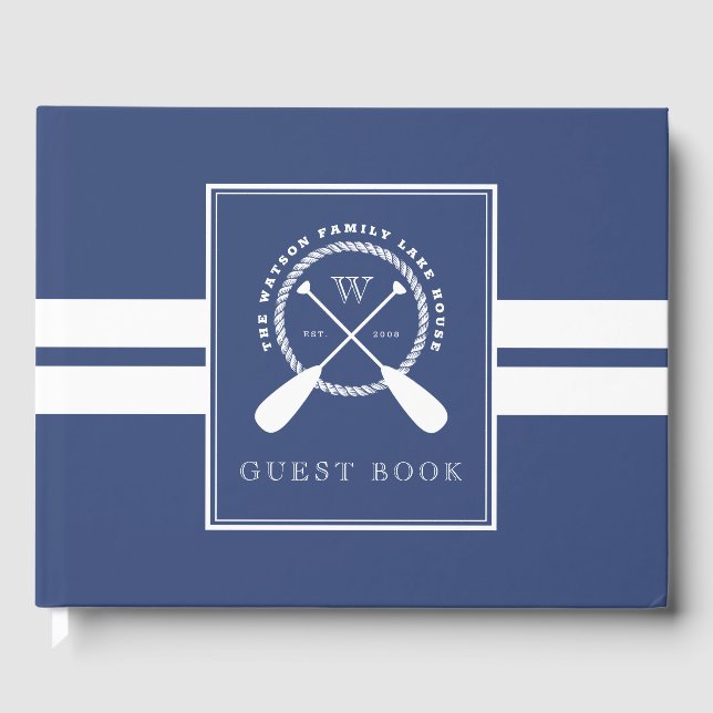 Blue White Paddle Lake House Monogram Gästebuch (Vorderseite)