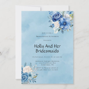 Blue White Paint Peony Rose Bridesmaids Luncheon Einladung