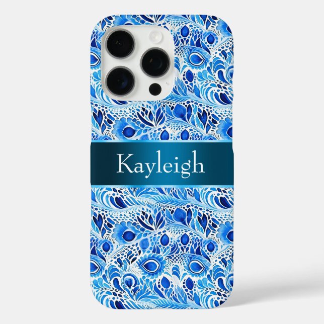 Blue White Peacock Feathers   iPhone 16 Pro Hülle (Rückseite)