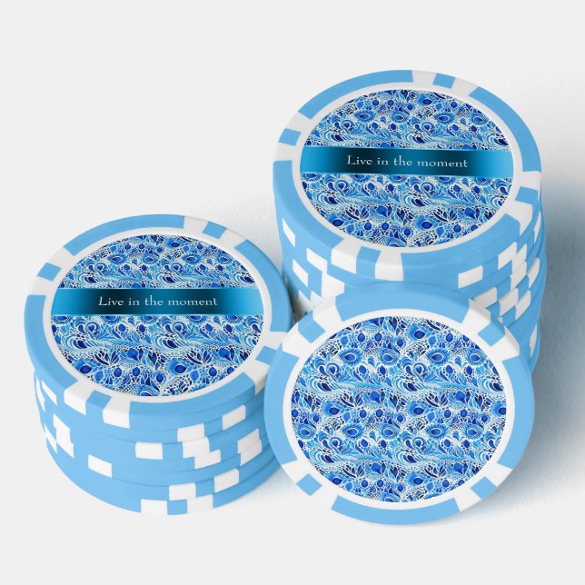 Blue White Peacock Feathers   Pokerchips (Stapel)
