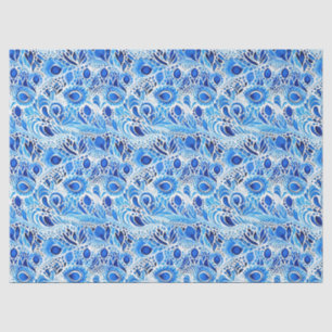 Blue White Peacock Feathers Seidenpapier