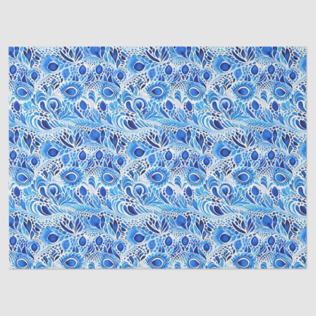 Blue White Peacock Feathers Seidenpapier (Vorderseite)