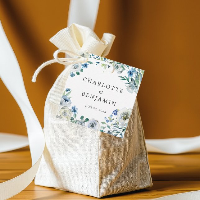 Blue White Peony Floral Custom Spring Wedding Geschenkanhänger (Von Creator hochgeladen)