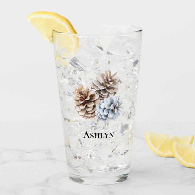 Blue White Pine Cones Weihnachten Glas (Vorderseite Ice)