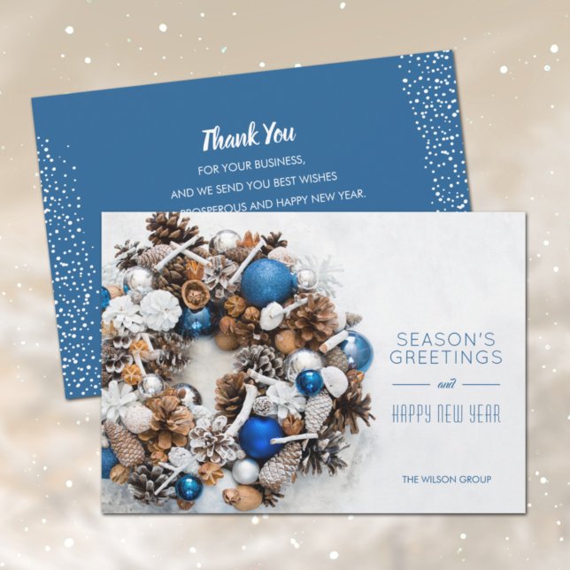 Blue White Pine Wreath Business Feiertagskarte (Von Creator hochgeladen)