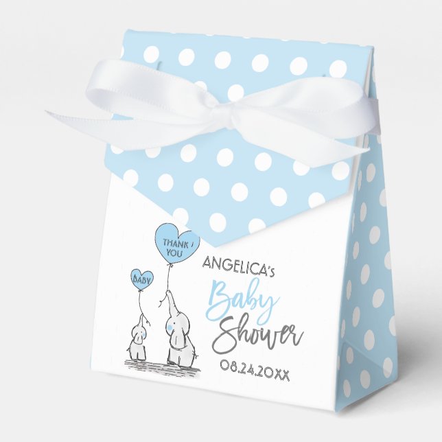Blue White Polka Dot Elephant Boy Baby Dusche Geschenkschachtel (Vorderseite)