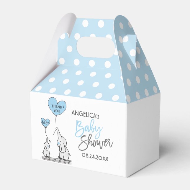 Blue White Polka Dot Elephant Boy Baby Dusche Geschenkschachtel (Vorderseite)