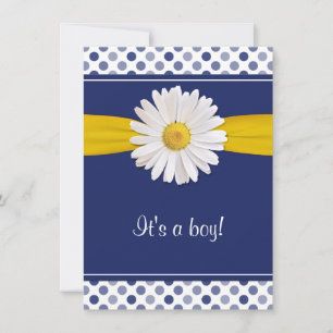 Blue White Polka Dots Daisy Baby Dusche Einladung