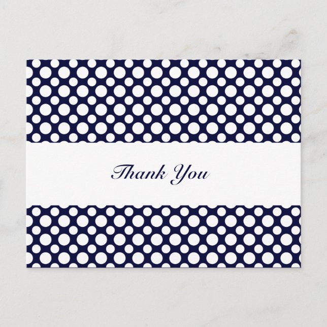 Blue White Polka-Dots Vielen Dank Postcard Postkarte (Vorderseite)