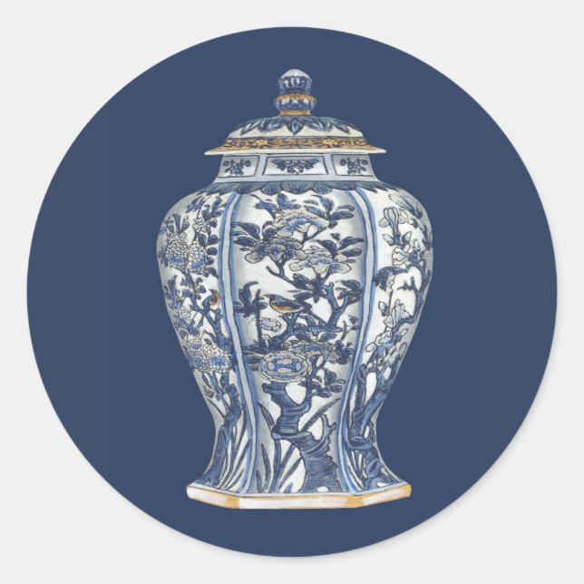 Blue & White Porcelain Vase von Vision Studio Runder Aufkleber (Vorderseite)