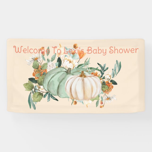 Blue White Pumpkin Fall Blume Personalisiert, Banner (Horizontal)