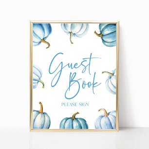 Blue White Pumpkin Herbst Herbst Gästebuchsignatur Poster