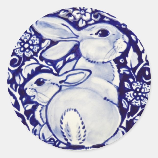 Blue White Rabbit Baby Floral Sticker Dedham Navy (Vorderseite)