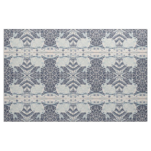Blue White Rabbit Designer Stoff Winter Weihnachte