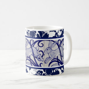 Blue & White Rabbit Hare Bunny Art Deco Tropisch Kaffeetasse