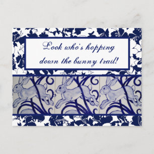 Blue & White Rabbit Hare Bunny Deco Ostern Postkarte