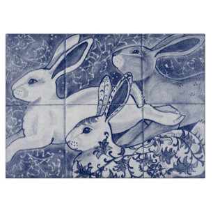 Blue White Rabbit Hare Tiled Chinoiserie Floral  Schneidebrett