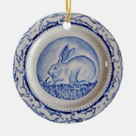 Blue & White Rabbit Pottery Dedham Delft Custom Ce Keramik Ornament