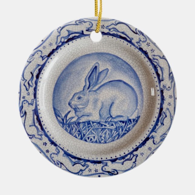Blue & White Rabbit Pottery Dedham Delft Custom Ce Keramik Ornament (Vorne)