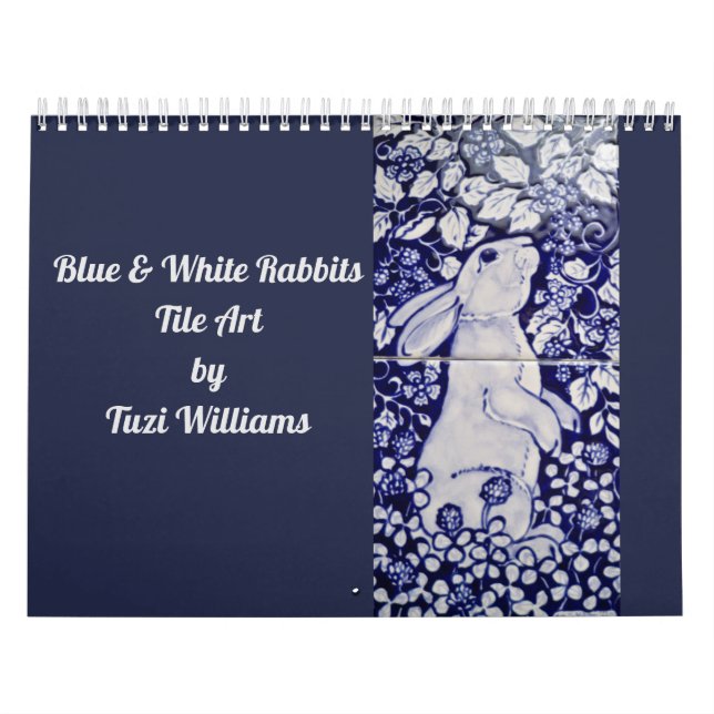 Blue & White Rabbit Tile Art Calendar Cobalt Navy Kalender (Titelbild)