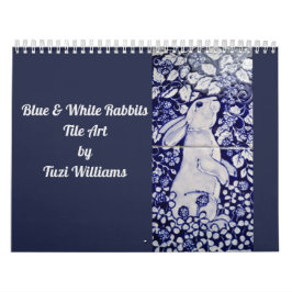 Blue & White Rabbit Tile Art Calendar Cobalt Navy Kalender