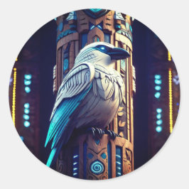 Blue White Raven 2 Runder Aufkleber