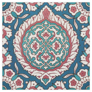 Blue White Red Aquamarin Oriental Azulejo Pattern Stoff