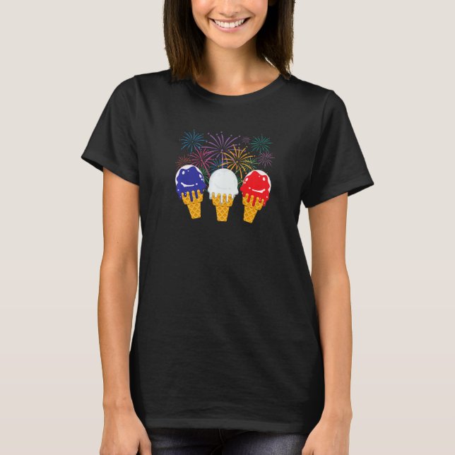 Blue White Red Ice Cream Cone Us Flag 4th Of July  T-Shirt (Vorderseite)