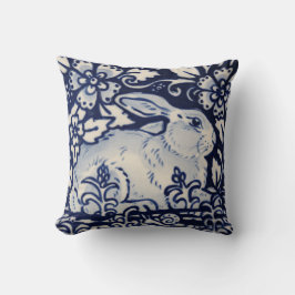 Blue White Restrabit Hare Navy Chinoiserie Kissen