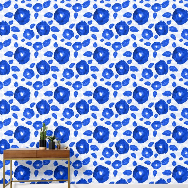 Blue White Roses Wall Tapete (Korridor)