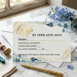 Blue & White Rustic Floral Wedding Repcard RSVP Karte